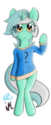 Size: 331x810 | Tagged: safe, artist:mewball, artist:milesaaway, artist:noodlekitteh, lyra heartstrings, pony, g4, bipedal, clothes, female, looking at you, pullover, simple background, solo, waving