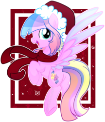 Size: 1024x1187 | Tagged: safe, artist:xwhitedreamsx, oc, oc only, pegasus, pony, clothes, female, hat, mare, scarf, simple background, smiling, solo, transparent background