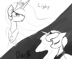 Size: 1400x1154 | Tagged: safe, artist:darkflame75, princess celestia, princess luna, lunadoodle, g4, monochrome