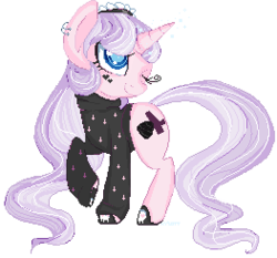 Size: 263x245 | Tagged: dead source, safe, artist:suzuii, oc, oc only, oc:crooked cross, pony, unicorn, clothes, female, mare, one eye closed, pixel art, solo, wink