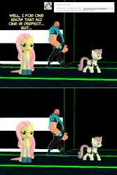 Size: 1024x1536 | Tagged: safe, fluttershy, g4, 3d, animated, ask, audiosurf, blue screen of death, comic, crossover, fluttermedic, gmod, heavy weapons guy, pony fortress 2, sweetie bot, team fortress 2, tron, tumblr