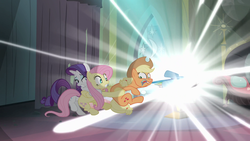 Size: 1920x1080 | Tagged: safe, screencap, applejack, fluttershy, rainbow dash, rarity, g4, power ponies (episode), faic