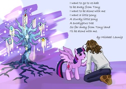 Size: 3507x2480 | Tagged: safe, artist:zakurarain, tree of harmony, twilight sparkle, alicorn, human, pony, g4, female, high res, mare, michael leunig, poem, twilight sparkle (alicorn)