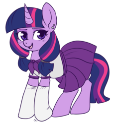 Size: 471x518 | Tagged: safe, artist:lulubell, twilight sparkle, g4, alternate hairstyle, clothes, female, pigtails, sailor uniform, schoolgirl, simple background, socks, solo, transparent background