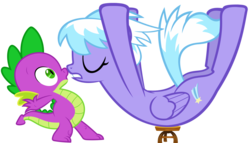 Size: 1942x1108 | Tagged: safe, artist:sulyo, artist:wissle, edit, hundreds of users filter this tag, cloudchaser, spike, dragon, pegasus, pony, g4, backbend, bridge stretch, duo, exercise, eyes closed, female, flexible, folded wings, love, male, ship:spikechaser, shipping, show accurate, simple background, stool, straight, stretching, transparent background, vector, wings, workout, yoga