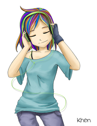 Size: 1275x1650 | Tagged: safe, artist:kprovido, rainbow dash, human, g4, barely pony related, clothes, female, fingerless gloves, gloves, headphones, humanized, solo