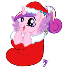 Size: 812x912 | Tagged: safe, artist:kuromi, princess cadance, g4, christmas, christmas stocking, hat, santa hat, teen princess cadance, younger