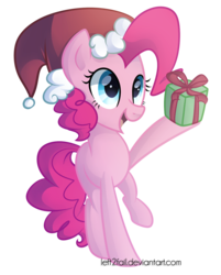 Size: 1359x1689 | Tagged: safe, artist:drawntildawn, pinkie pie, earth pony, pony, g4, female, hat, mare, present, santa hat, simple background, solo, transparent background