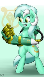 Size: 4096x7168 | Tagged: safe, artist:my-little-veteran, lyra heartstrings, pony, g4, absurd resolution, bipedal, female, mechanical hands, solo