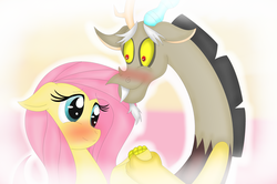 Size: 3672x2440 | Tagged: safe, artist:rachelsrandomart, discord, fluttershy, g4, duo, female, high res, male, ship:discoshy, shipping, straight