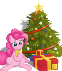 Size: 5000x5765 | Tagged: safe, artist:plsim, pinkie pie, g4, absurd resolution, card, christmas, christmas tree, female, present, solo, tree