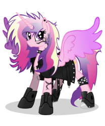Size: 2000x2400 | Tagged: safe, artist:cartoontiger, princess cadance, alicorn, pony, g4, boots, bracelet, choker, clothes, earring, female, heavy metal, high res, jacket, leather jacket, mare, metal, punk, punk cadence, punkdance, rock (music), rocker, simple background, solo, spiked choker, spikes, tattoo, transparent background, vector
