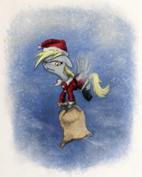 Size: 800x994 | Tagged: safe, artist:hewison, derpy hooves, pegasus, pony, g4, christmas, clothes, female, mare, santa costume, solo