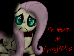 Size: 1024x768 | Tagged: safe, fluttershy, pony, robot, robot pony, five nights at aj's, g4, animatronic, female, solo, wallpaper