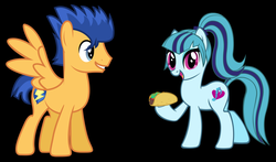 Size: 1024x604 | Tagged: safe, artist:doctor-g, artist:paulysentry, artist:themexicanpunisher, editor:themexicanpunisher, flash sentry, sonata dusk, earth pony, pegasus, pony, g4, black background, duo, duo male and female, earth pony sonata dusk, equestria girls ponified, female, male, ponified, senata, shipping, simple background, stallion, taco