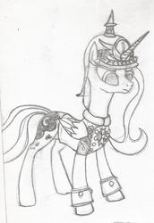 Size: 811x1181 | Tagged: safe, artist:gÑ, princess luna, g4, clothes, female, german, germany, monochrome, otto von bismarck, pickelhaube, solo, traditional art, uniform