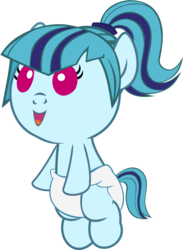 Size: 1611x2198 | Tagged: safe, artist:megarainbowdash2000, sonata dusk, pony, g4, baby, baby pony, bipedal, cute, daaaaaaaaaaaw, diaper, female, filly, foal, hnnng, imminent snuggles, incoming hug, open mouth, simple background, smiling, solo, sonatabetes, transparent background, vector