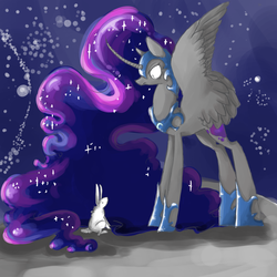 Size: 1800x1800 | Tagged: safe, artist:fancoral, nightmare moon, rabbit, lunadoodle, g4, curved horn, female, horn, solo