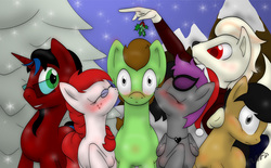 Size: 1500x930 | Tagged: safe, artist:miniferu, oc, earth pony, fox, fox pony, hybrid, kitsune, kitsune pony, ninetales, original species, pegasus, poképony, pony, unicorn, christmas, pokémon