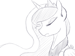 Size: 1280x960 | Tagged: safe, artist:iraincloud, princess luna, lunadoodle, g4, female, monochrome, solo