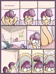 Size: 1235x1625 | Tagged: safe, artist:slitherpon, apple bloom, diamond tiara, scootaloo, silver spoon, pegasus, pony, moody mark crusaders, g4, alternate universe, bandage, comic, female, filly, foal, mirror, sleeping, waking up