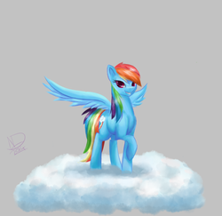 Size: 900x876 | Tagged: safe, artist:night-draft, rainbow dash, g4, cloud, cute, female, fluffy, solo, spread wings