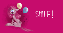 Size: 1103x579 | Tagged: safe, artist:cofeik, pinkie pie, g4, balloon, female, pinkamena diane pie, solo