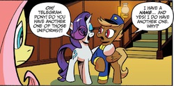 Size: 863x427 | Tagged: safe, idw, fluttershy, rarity, swift reply, pegasus, pony, unicorn, friendship is magic #26, g4, my little pony: friendship is magic (idw), spoiler:comic, horn, idw advertisement, mailmare