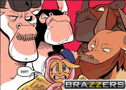 Size: 776x556 | Tagged: safe, edit, idw, angus mcsteer, buffalo bull, doc holstein, fluttershy, jersey shore, g4, spoiler:comic, spoiler:comic26, brazzers, female, male