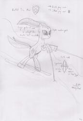 Size: 2372x3446 | Tagged: safe, artist:parclytaxel, earth pony, pony, albumin flask, bipedal, coat of arms, concept art, cutie mark, high res, monochrome, ponified, sketch, skiing, slovenia, solo, story included, tina maze, traditional art, windswept mane