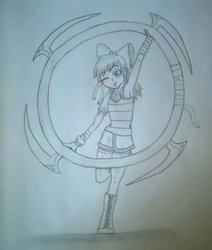 Size: 823x970 | Tagged: safe, artist:saielthepony, apple bloom, g4, crossover, dynasty warriors, female, hoop, monochrome, solo, traditional art