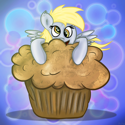 Size: 1392x1392 | Tagged: safe, artist:flamevulture17, derpy hooves, pegasus, pony, g4, female, mare, muffin, solo, that pony sure does love muffins