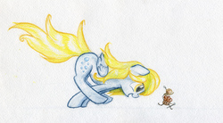 Size: 1806x1000 | Tagged: safe, artist:scootiebloom, derpy hooves, pegasus, pony, g4, female, mare, muffin, solo, traditional art
