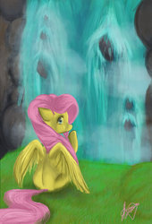 Size: 1024x1509 | Tagged: safe, artist:emma-leejane, fluttershy, g4, female, solo, waterfall