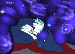 Size: 1000x727 | Tagged: safe, artist:backlash91, princess luna, oc, g4, hug, winghug