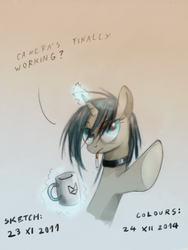 Size: 935x1241 | Tagged: safe, artist:foxinshadow, oc, oc only, oc:coffee bean, cigarette, coffee, collar, magic, solo