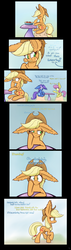 Size: 1700x6000 | Tagged: safe, artist:heir-of-rick, applejack, daily apple pony, g4, bait and switch, blushing, comic, ear fluff, floppy ears, gossip, impossibly large ears, puffy cheeks, raised hoof, scrunchy face