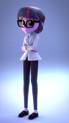 Size: 1080x1920 | Tagged: safe, artist:creatorofpony, artist:derpie pie, artist:frankier77, sci-twi, twilight sparkle, equestria girls, g4, 3d, blender, clothes, female, lab coat, solo, wip