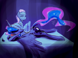 Size: 1400x1053 | Tagged: safe, artist:darkflame75, lotus blossom, princess luna, g4, blushing, massage