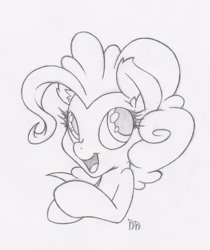 Size: 503x600 | Tagged: safe, artist:dfectivedvice, pinkie pie, g4, female, grayscale, monochrome, portrait, sketch, solo, traditional art