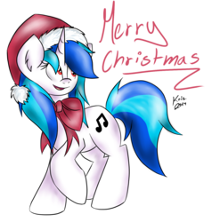 Size: 1255x1321 | Tagged: safe, artist:kristysk, dj pon-3, vinyl scratch, pony, g4, christmas, female, hat, santa hat, solo