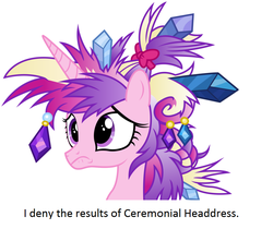 Size: 818x688 | Tagged: safe, princess cadance, g4, bad hair, ccg, ceremonial headdress, female, messy mane, meta, sad, simple background, solo, text, vector, white background