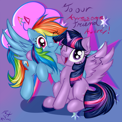 Size: 852x852 | Tagged: safe, artist:frist44, rainbow dash, twilight sparkle, alicorn, pony, g4, female, lesbian, mare, ship:twidash, shipping, twilight sparkle (alicorn), wink