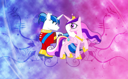 Size: 2560x1600 | Tagged: safe, artist:epic-panda17, artist:juniberries, artist:saeiter, princess cadance, shining armor, a canterlot wedding, g4, female, male, ship:shiningcadance, shipping, straight, wallpaper