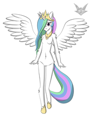 Size: 3000x4000 | Tagged: safe, artist:white mist, princess celestia, anthro, g4, barbie doll anatomy, breasts, featureless breasts, female, nudity, solo