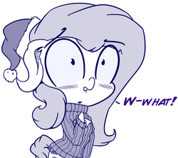 Size: 1401x1251 | Tagged: safe, artist:krucification, fluttershy, pony, g4, blushing, bottomless, clothes, female, flutterbat, hat, keyhole turtleneck, monochrome, open-chest sweater, partial nudity, santa hat, solo, sweater, sweatershy, turtleneck