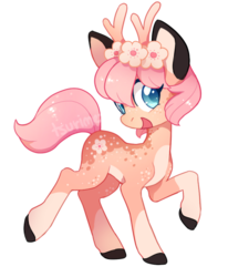 Size: 515x626 | Tagged: safe, artist:tsurime, oc, oc only, oc:petal prancer, deer pony, earth pony, original species, pony, female, flower, mare, simple background, solo, transparent background