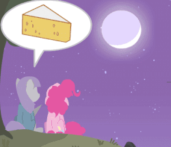 Size: 442x378 | Tagged: safe, artist:tiarawhy, maud pie, pinkie pie, earth pony, pony, g4, animated, cheese, duo, explanation, female, moon, night, out of character, pie sisters, role reversal, siblings, sisters