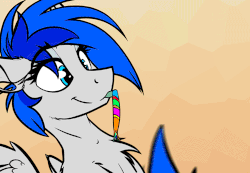 Size: 500x346 | Tagged: safe, artist:ralek, oc, oc only, oc:sapphire sights, pegasus, pony, :t, animated, blowing, celebration, chest fluff, cute, eyes closed, fluffy, gif, noise, noisemaker, ocbetes, smiling, solo, spread wings, tail wag, wing fluff