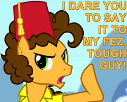 Size: 640x512 | Tagged: safe, screencap, cheese sandwich, g4, pinkie pride, caption, fez, hat, image macro, male, pun, reaction image, solo